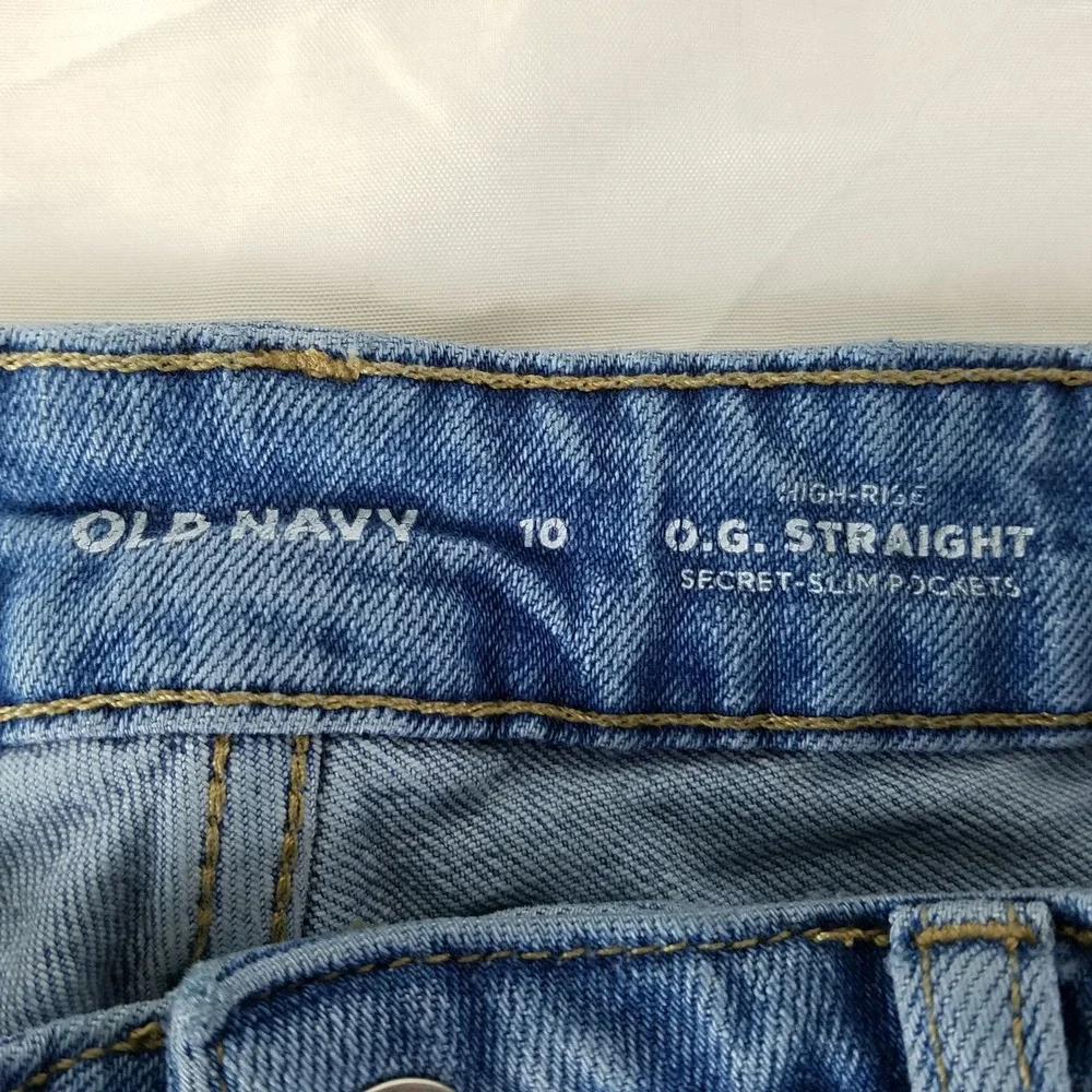 Old Navy Womens Size 10 High Rise OG Straight Distressed Jeans Medium Wash Denim - Picture 8 of 10